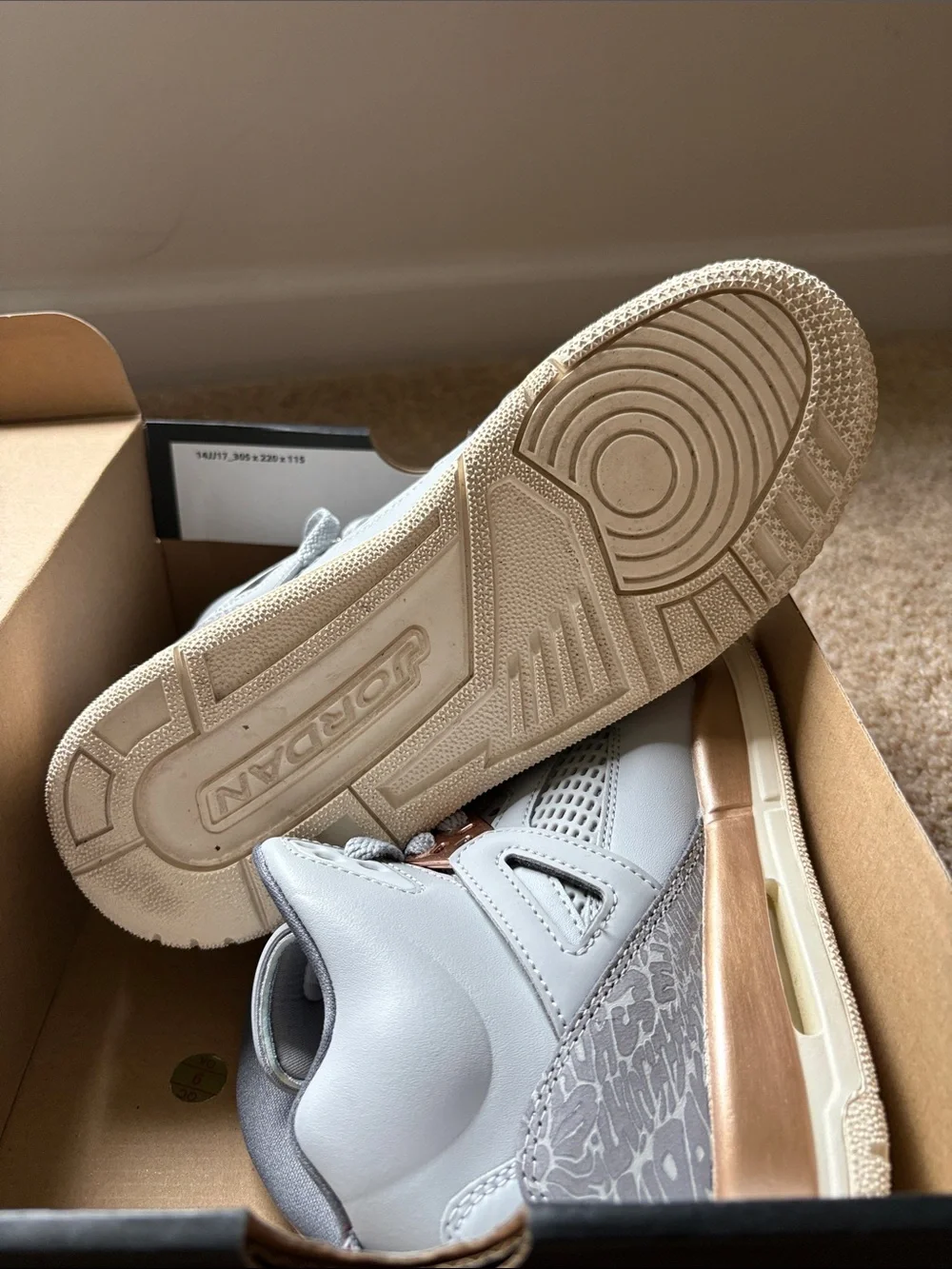 Jordan Kids' Spizike Sneaker in Grey with Gold Accents